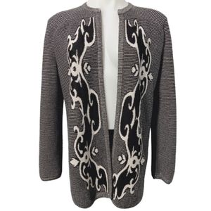 Valentino Wool Cardigan Womens Size 38 Open Front Sweater Fleur Di Lis Abstract